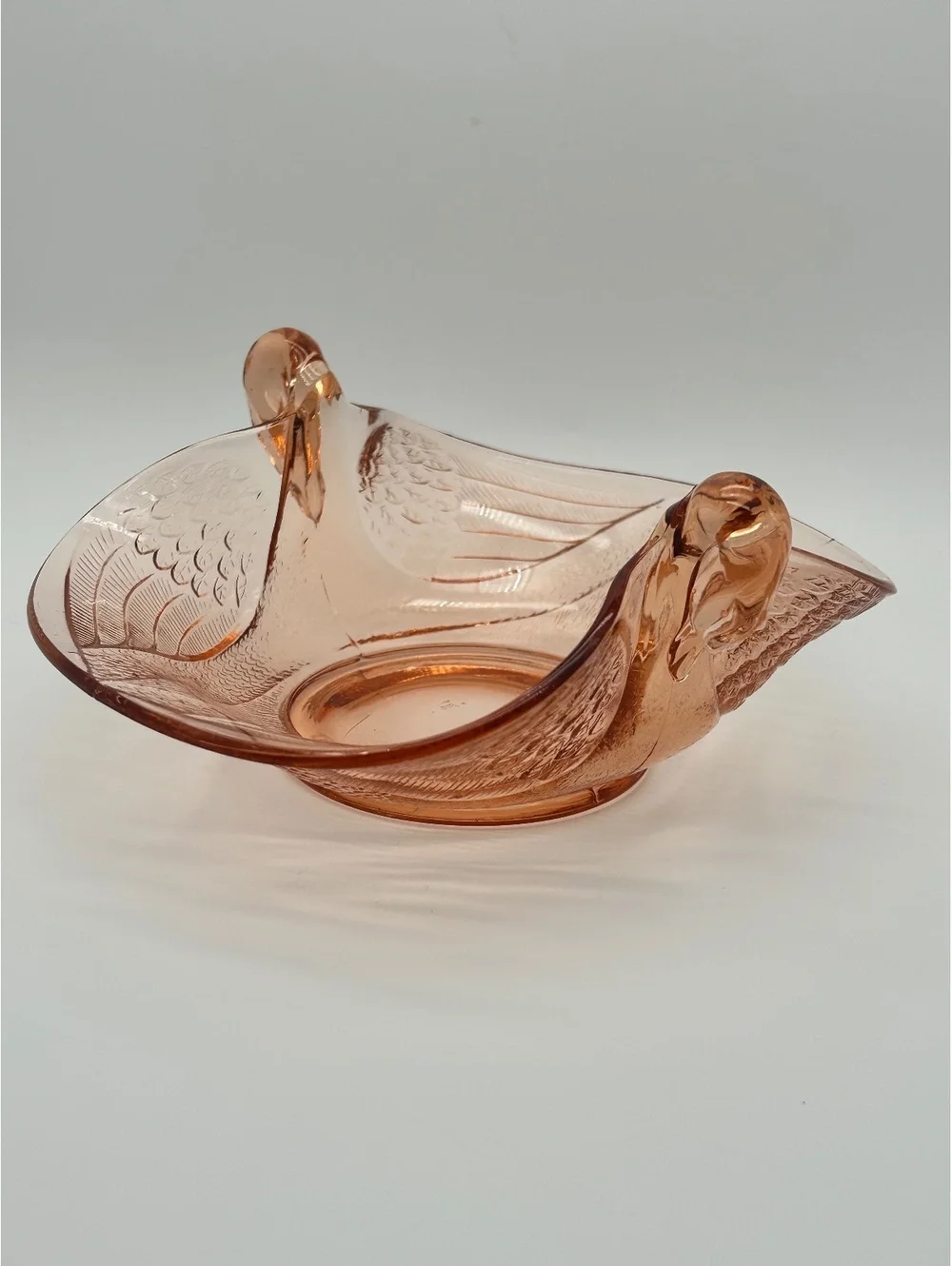 Pink Depression Glass Double Head Swan Candy Dish